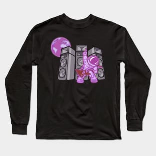 Pink Astronaut with Pink Guitar and 3 Large Speakers Long Sleeve T-Shirt